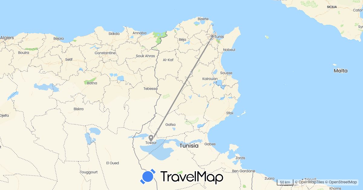 TravelMap itinerary: driving, plane in Tunisia (Africa)